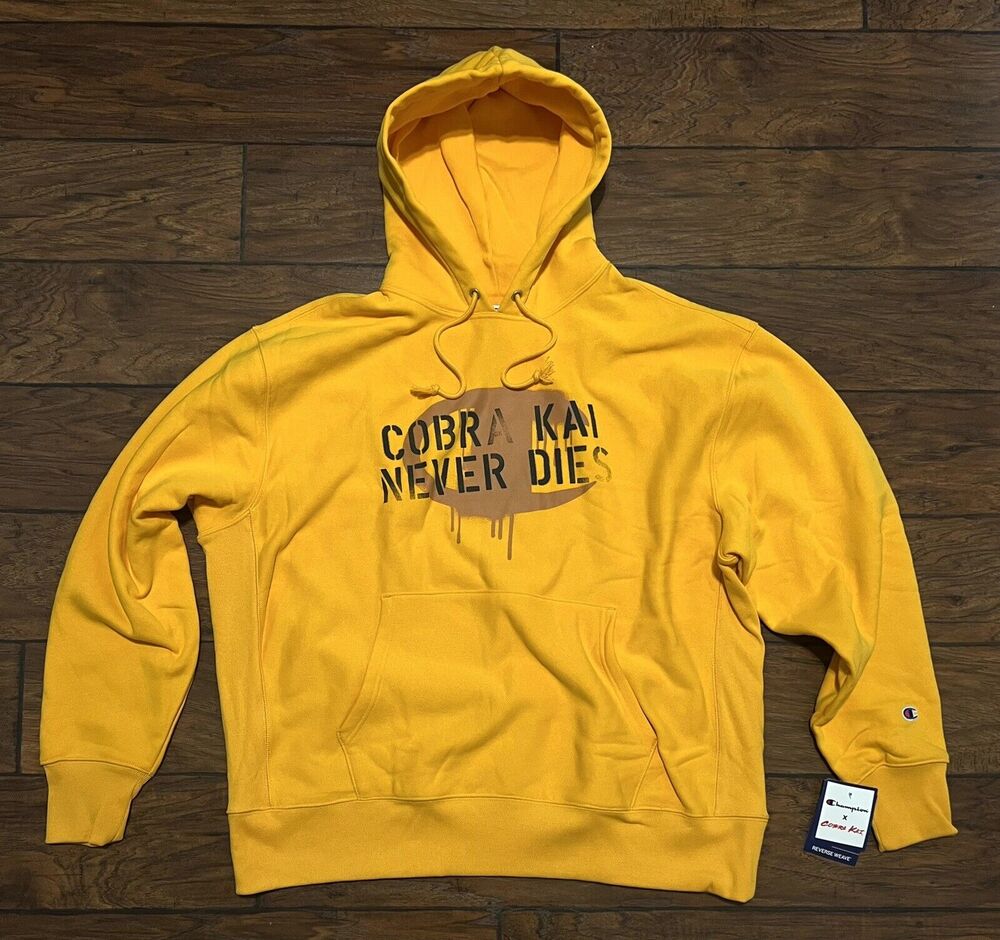 CHAMPION x Cobra Kai Reverse Weave Hoodie Sz S SMALL NEVER DIES Karate Kid Dojo